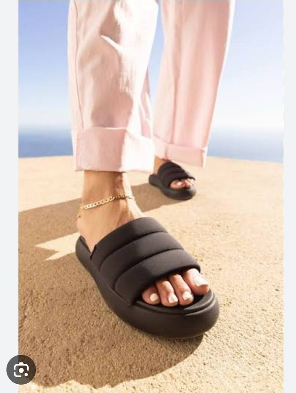 TOMS Black Quilted Mallow Slide Sandal